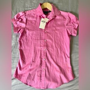 Ralph Lauren Sport Pink Short Sleeve button down blouse Size 4. NWT